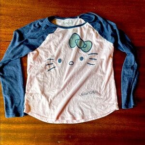 Hello Kitty Kids Long Sleeve Baseball Tee- Blue and Pink